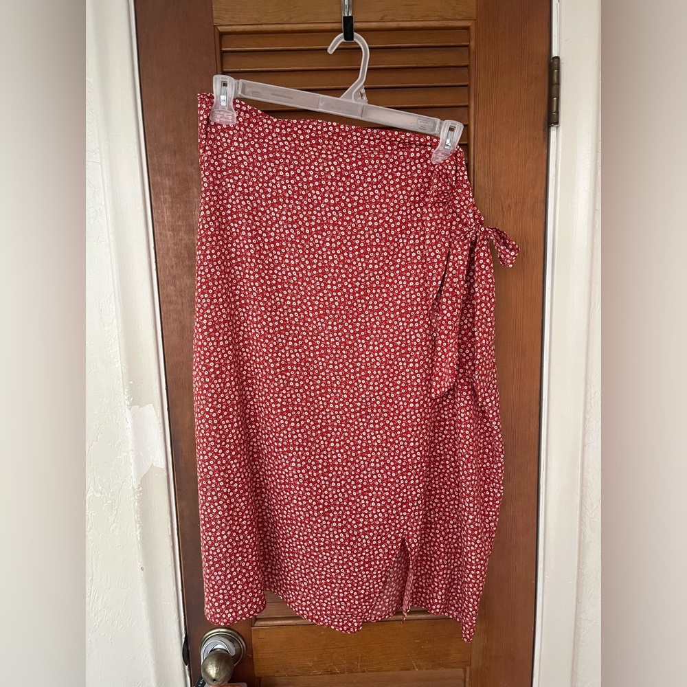 Red and white floral skirt